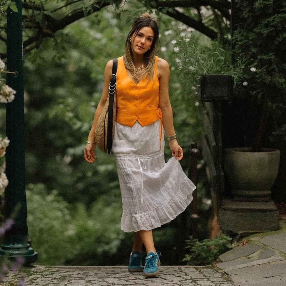 Express Orange Button-Down Vest - image 5